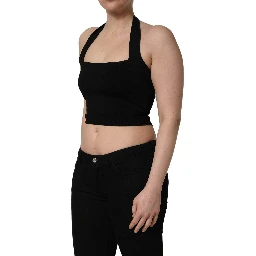 Black Square Neck Halter Cropped Tank Top