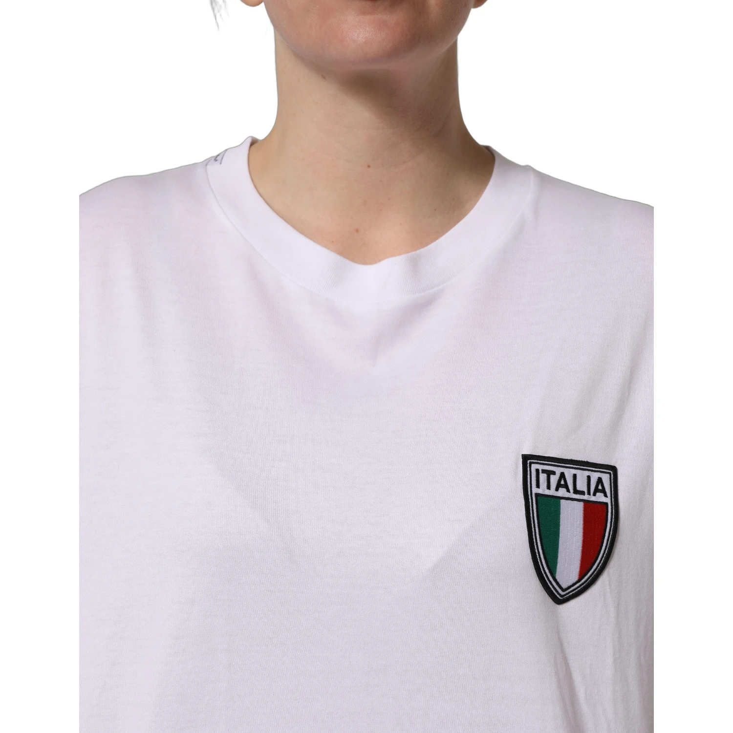White Italia Flag Patch Round Neck T-shirt