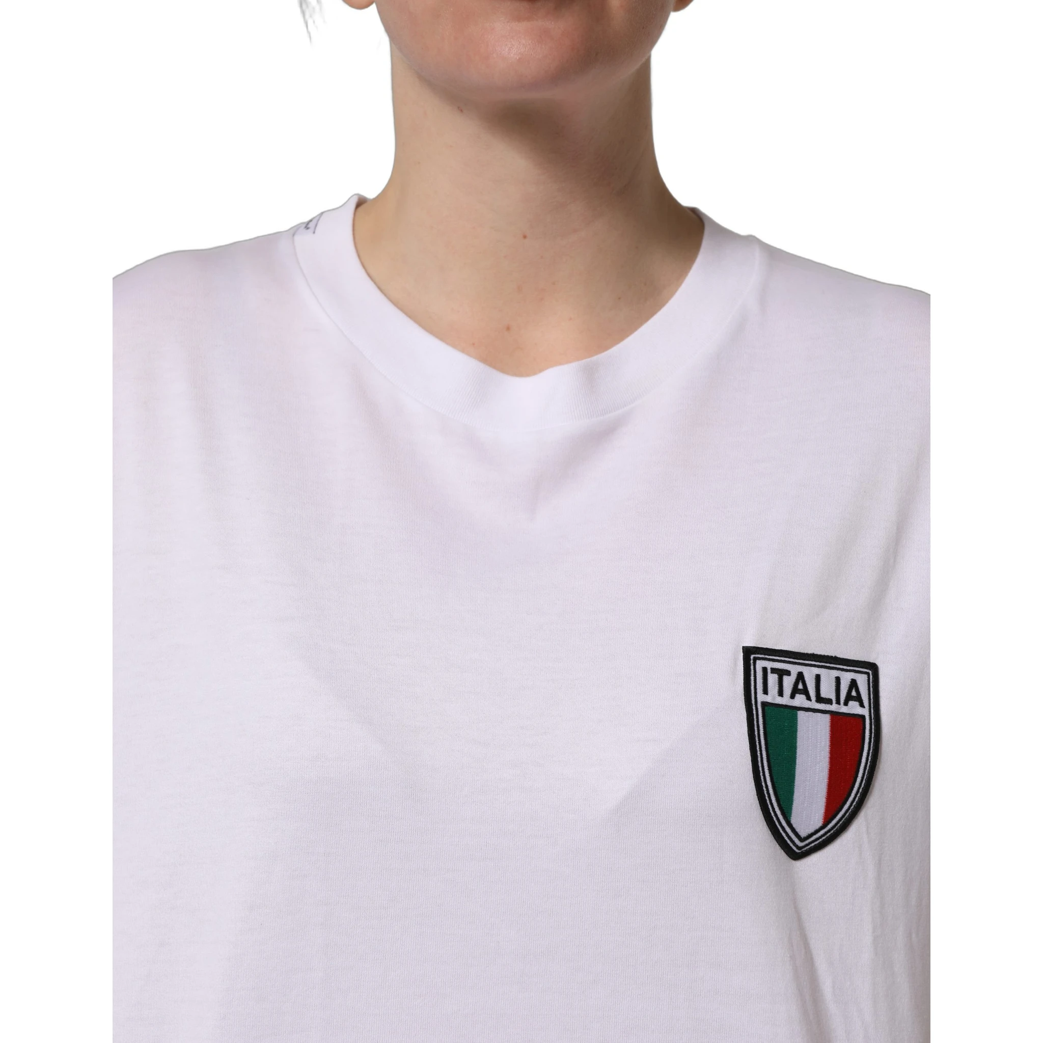 White Italia Flag Patch Round Neck T-shirt