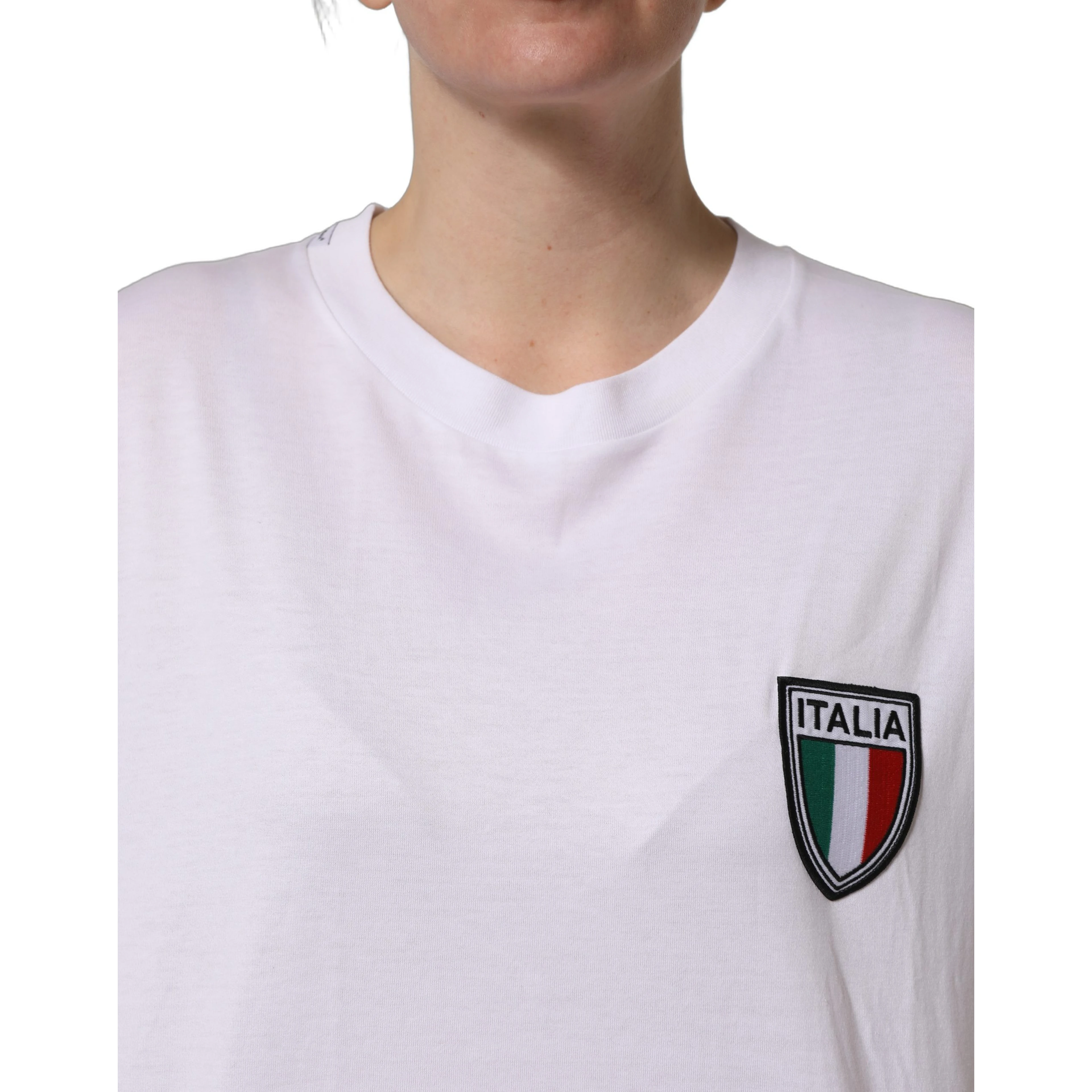White Italia Flag Patch Round Neck T-shirt