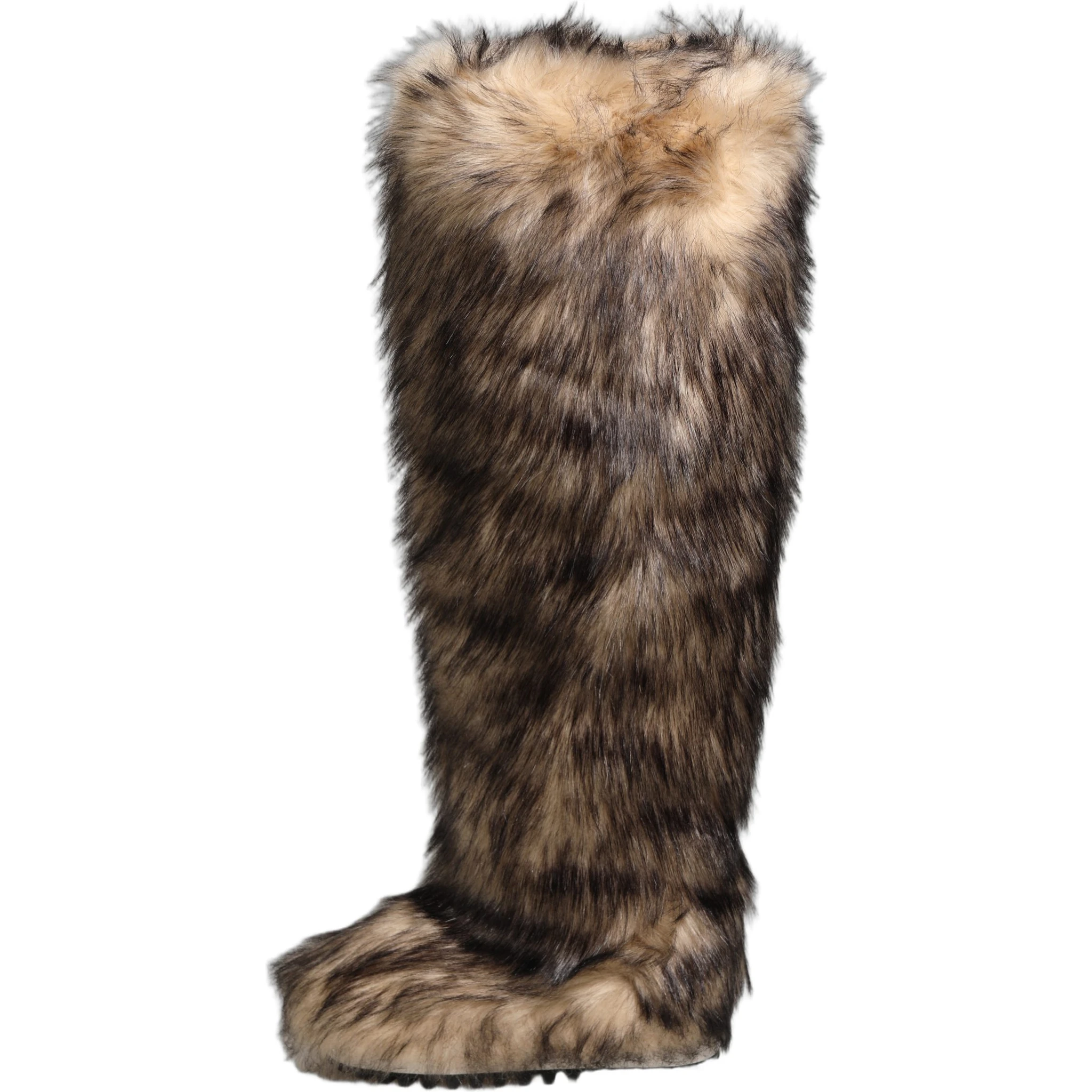 Brown Faux Skim Ski Fur Knee High Boots Shoes