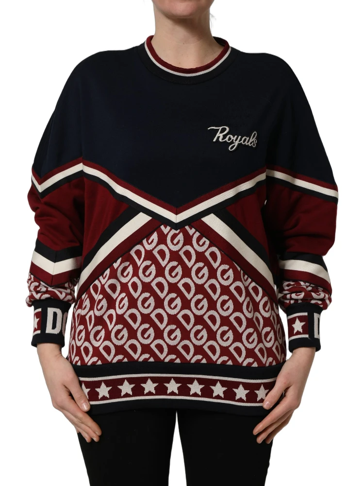 Blue Red Paneled 'Royals' Patch Sweatshirt Sweater