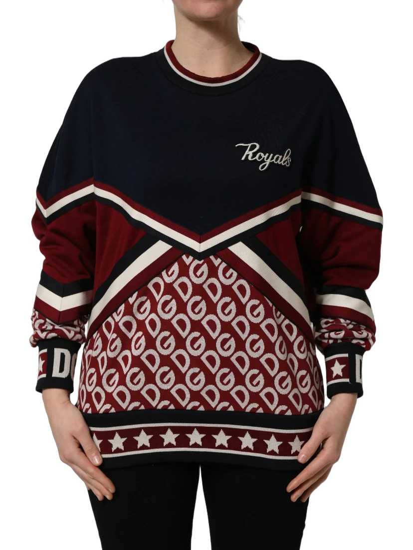 Blue Red Paneled 'Royals' Patch Sweatshirt Sweater