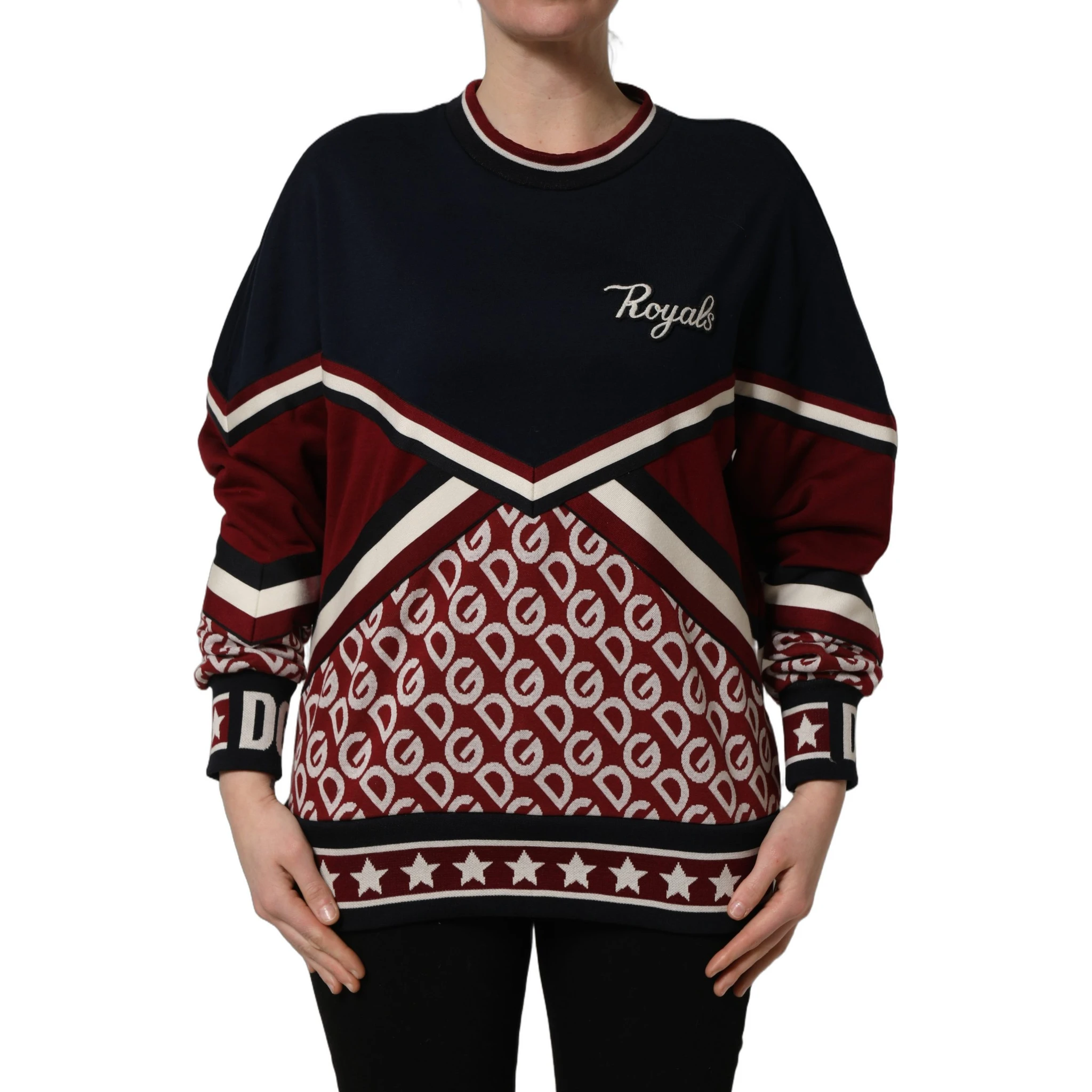 Blue Red Paneled 'Royals' Patch Sweatshirt Sweater