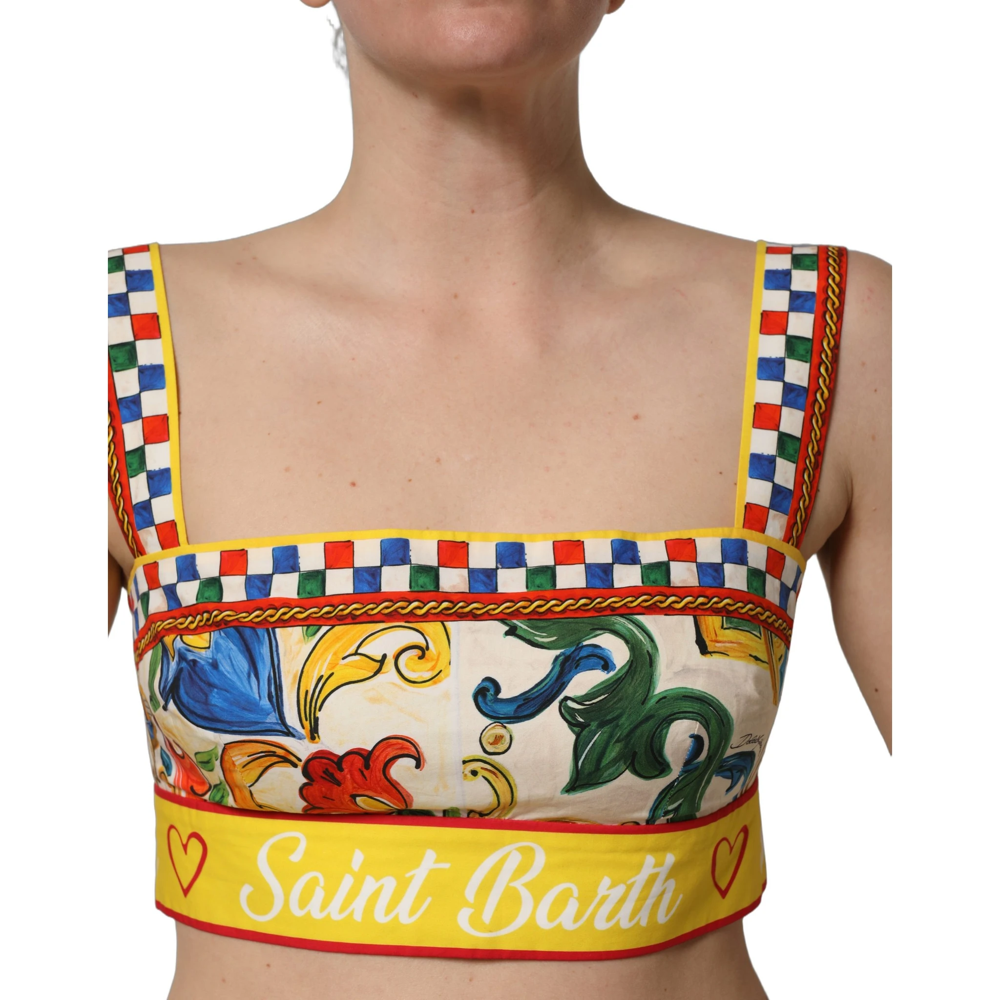 Multicolor Majolica Print Cotton Crop Top