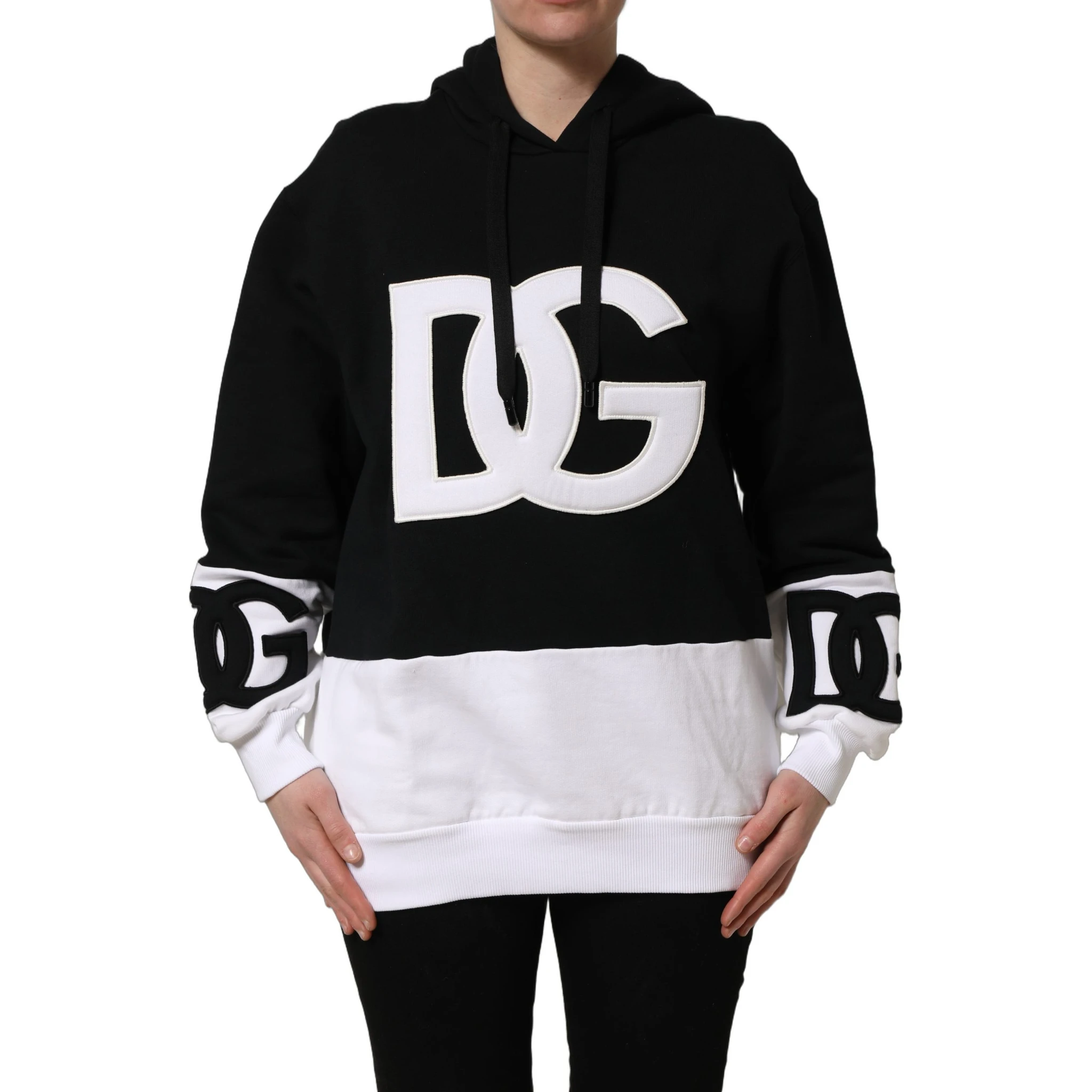BlackWhite Appliqué Hooded Sweatshirt Sweater