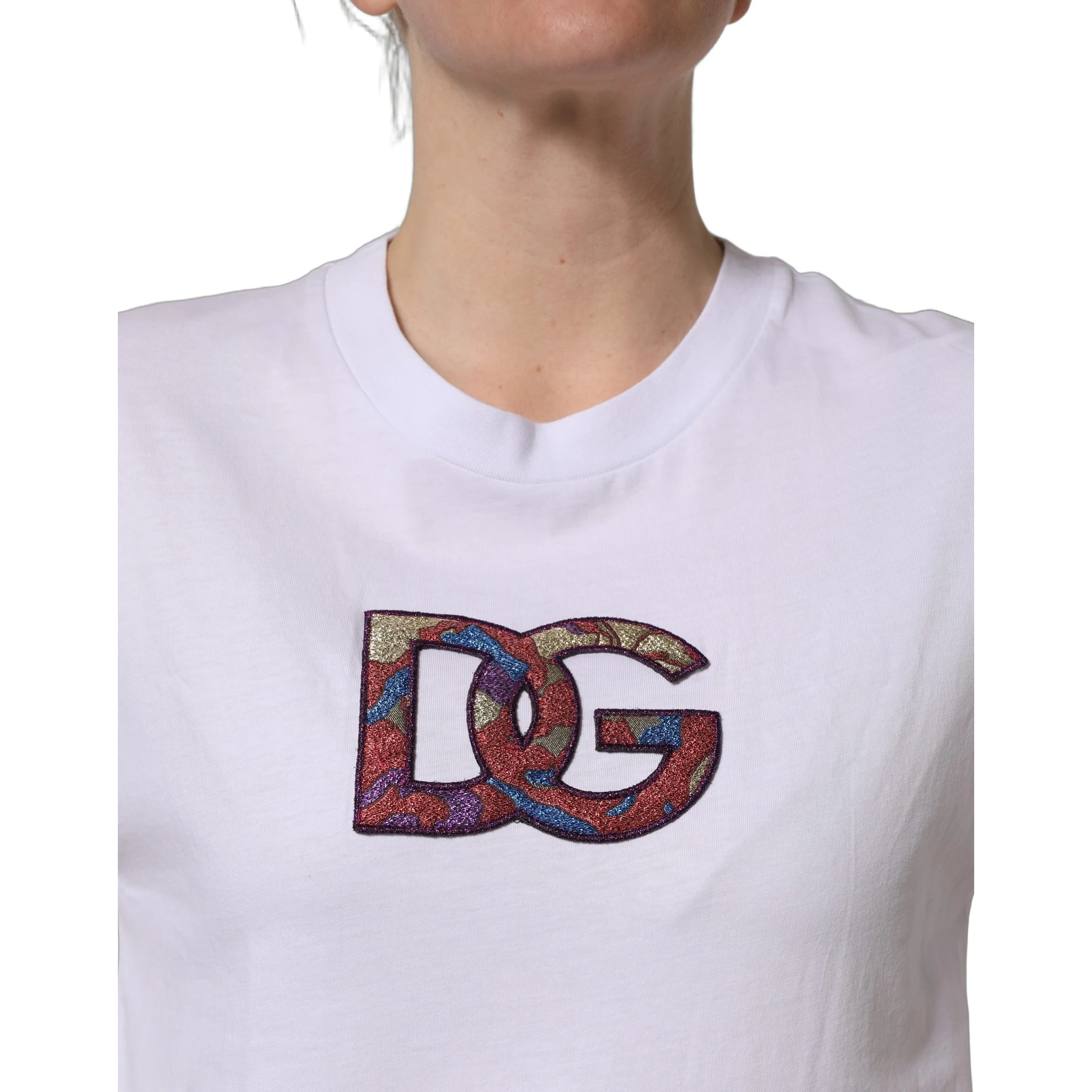 White Cotton DG Logo Patch Crew Neck T-shirt