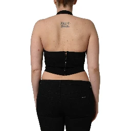 Black Square Neck Halter Cropped Tank Top