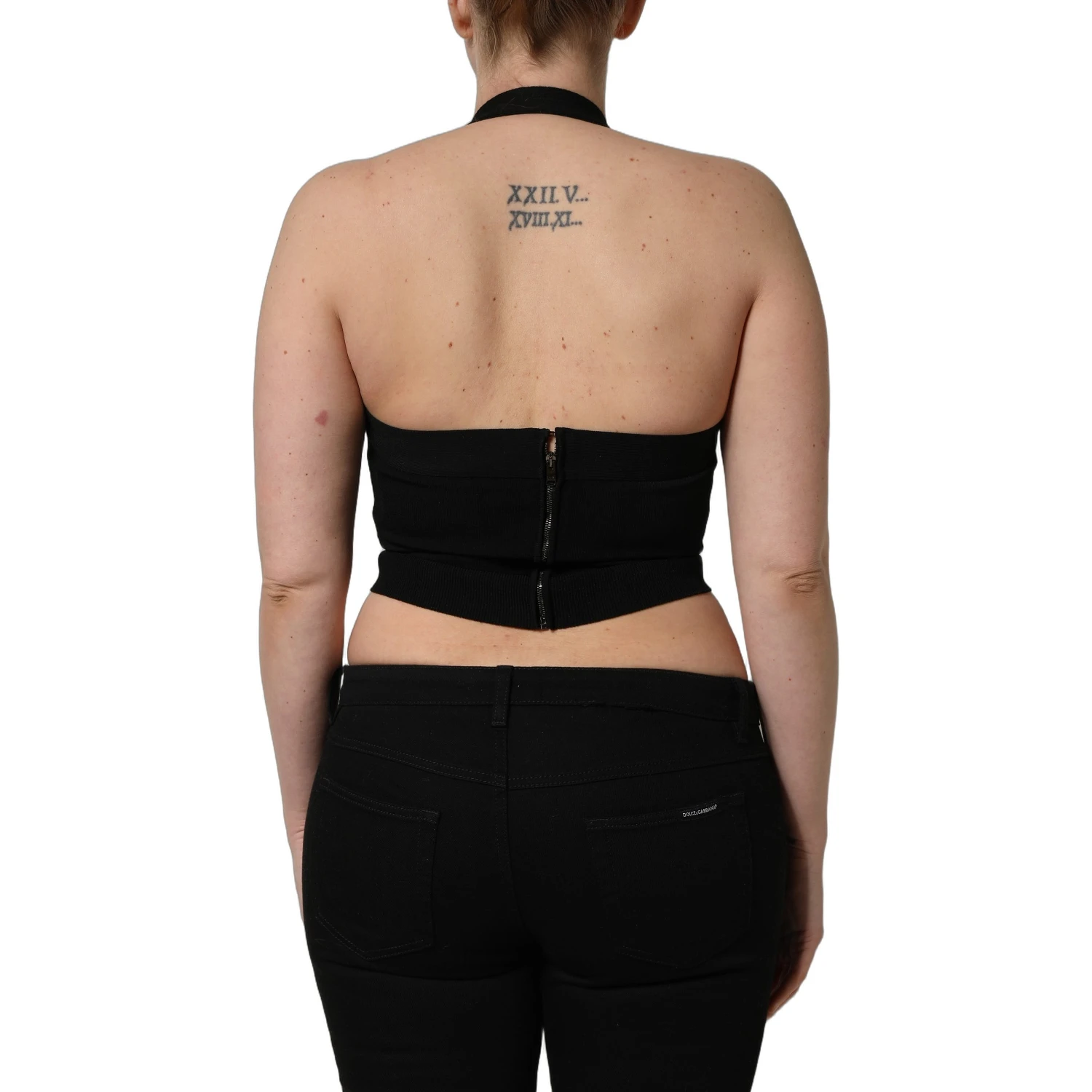 Black Square Neck Halter Cropped Tank Top