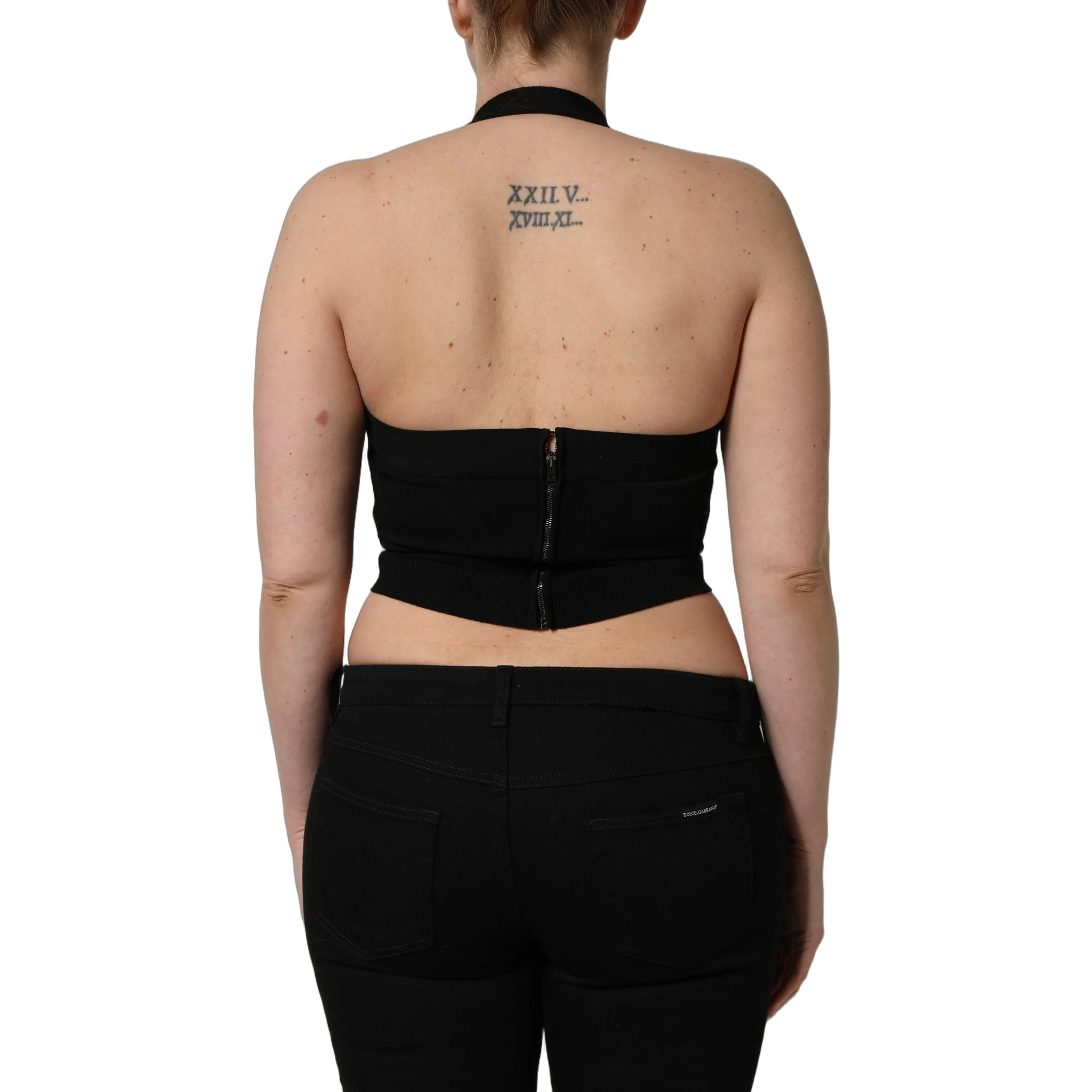 Black Square Neck Halter Cropped Tank Top