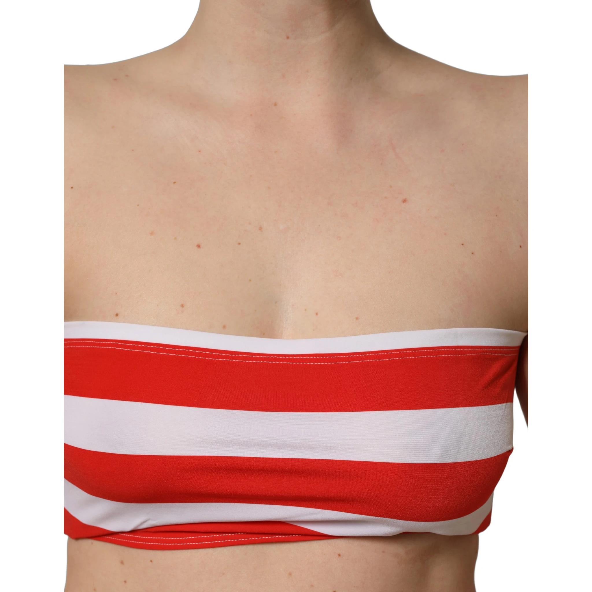 White Red Nylon Striped Ribbed Tube Crop Top