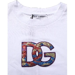 White Cotton DG Logo Patch Crew Neck T-shirt