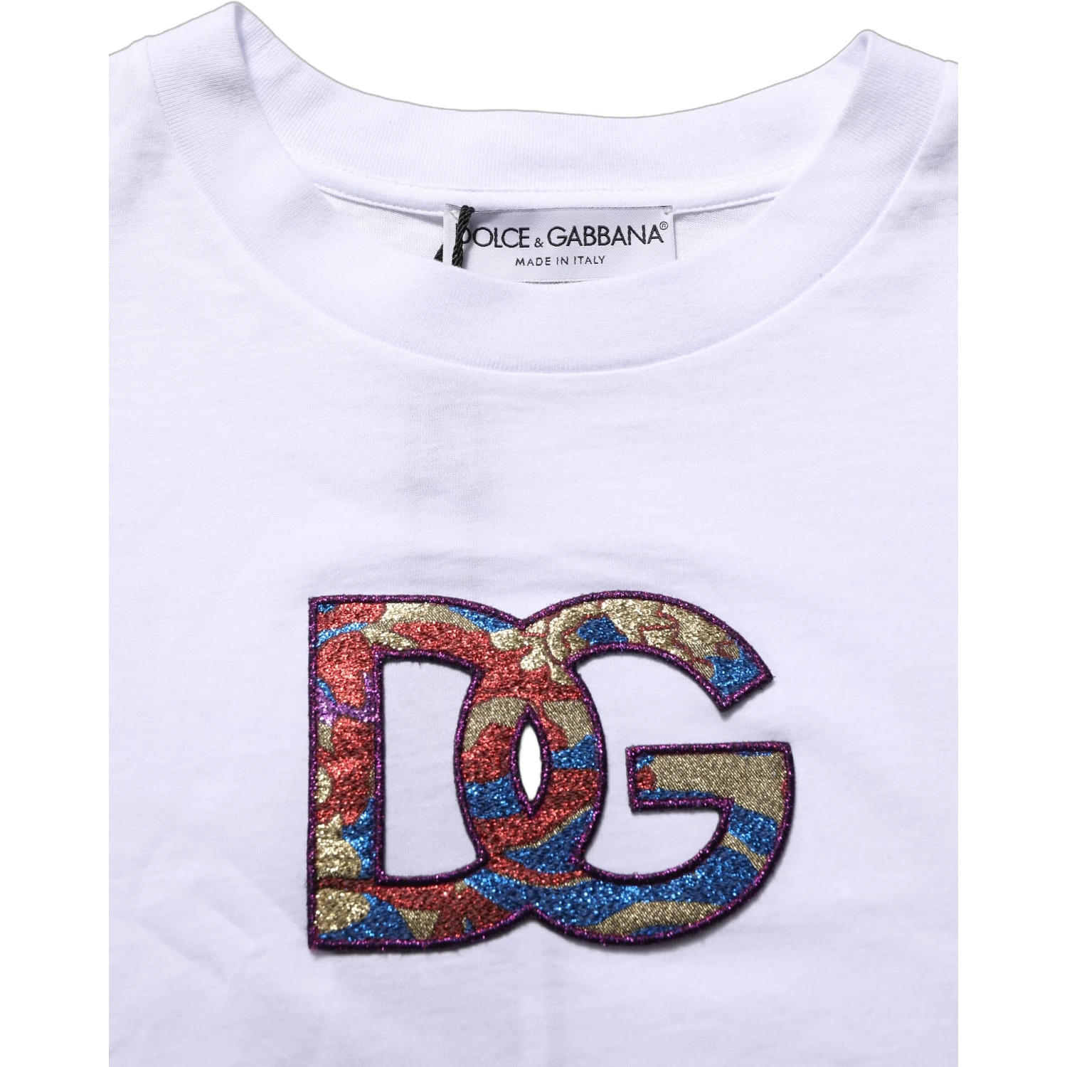 White Cotton DG Logo Patch Crew Neck T-shirt