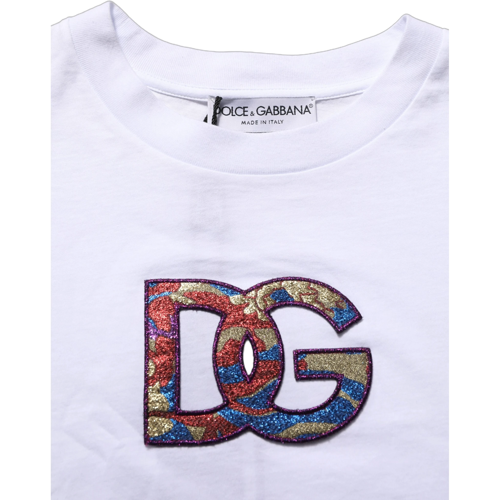White Cotton DG Logo Patch Crew Neck T-shirt