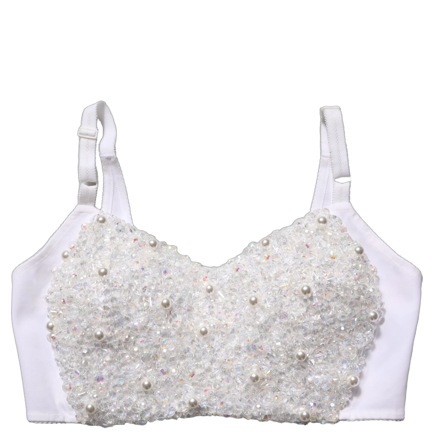 White Pearls Beaded Corset Bustier Crop Top
