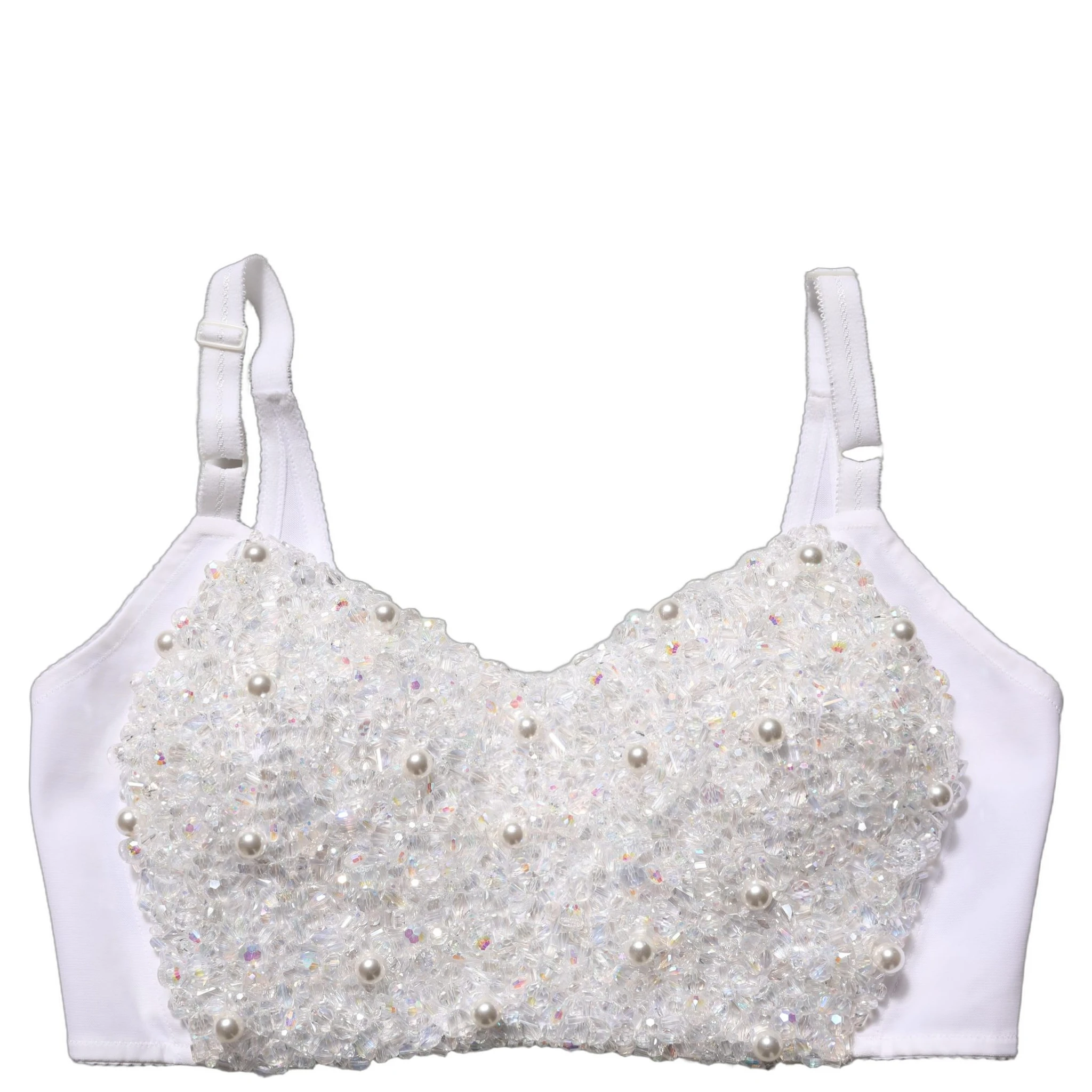 White Pearls Beaded Corset Bustier Crop Top