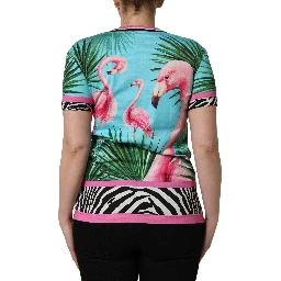 Multicolor Flamingo ZebraStriped Trim T-shirt