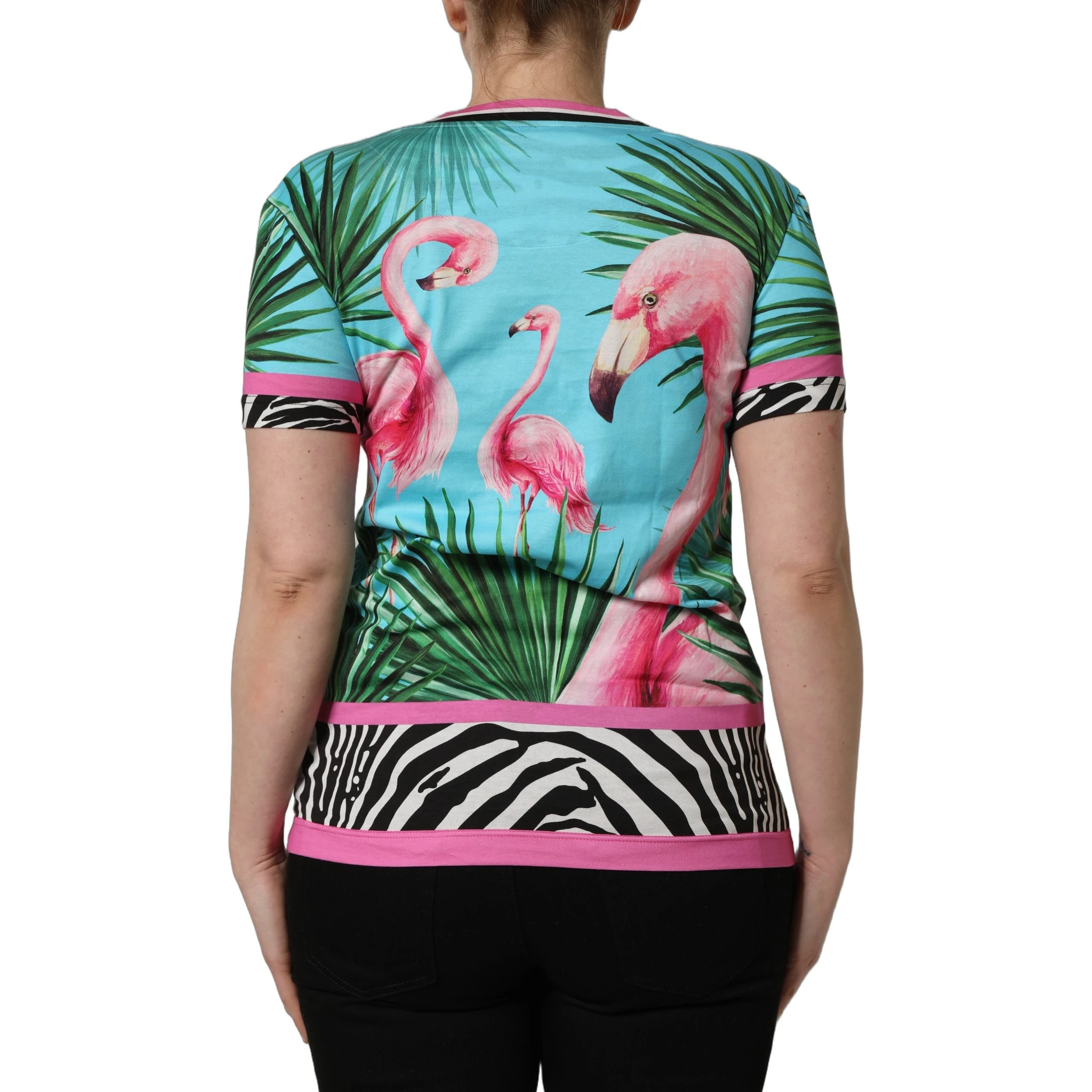 Multicolor Flamingo ZebraStriped Trim T-shirt