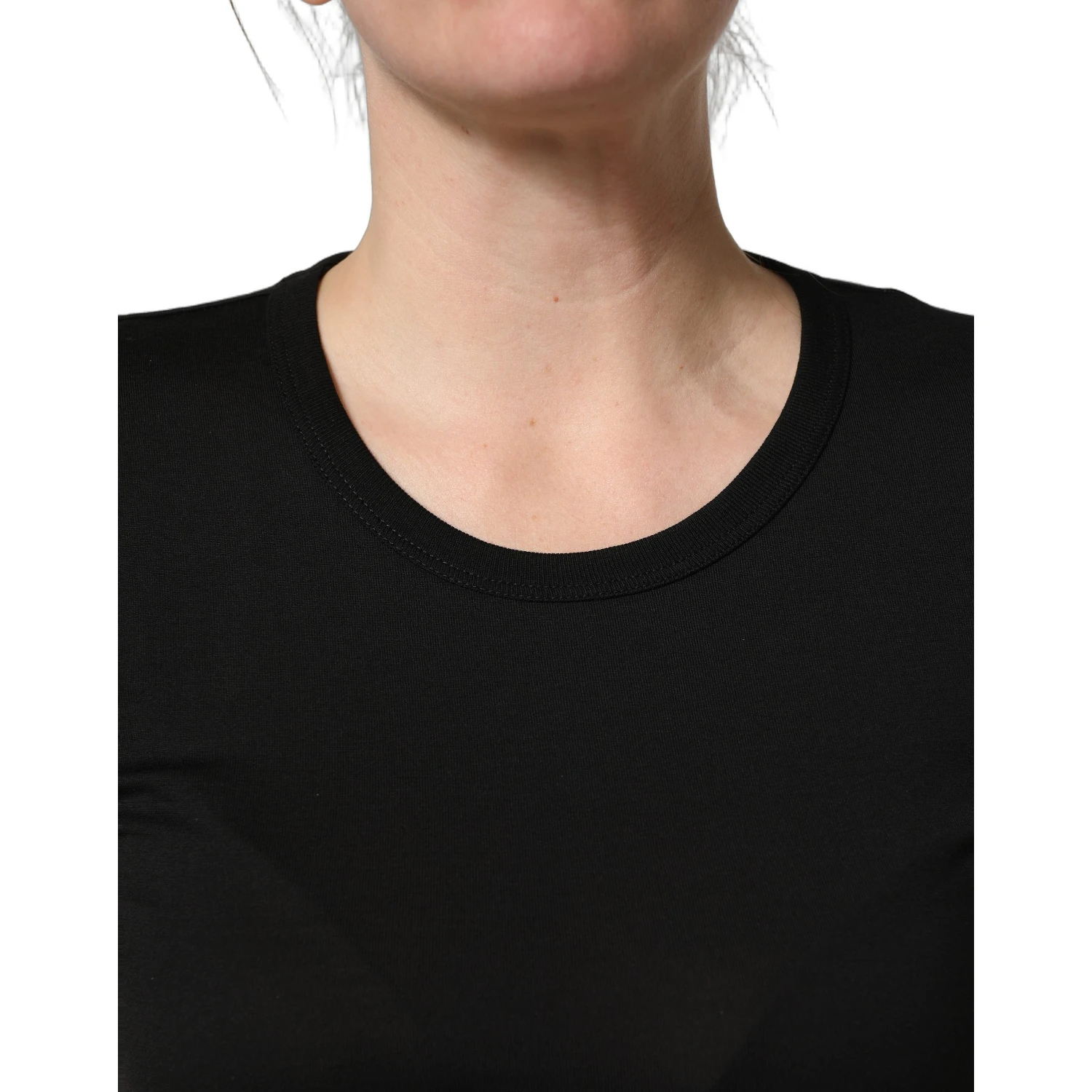 Black Cotton Round Neck Short Sleeve T-shirt