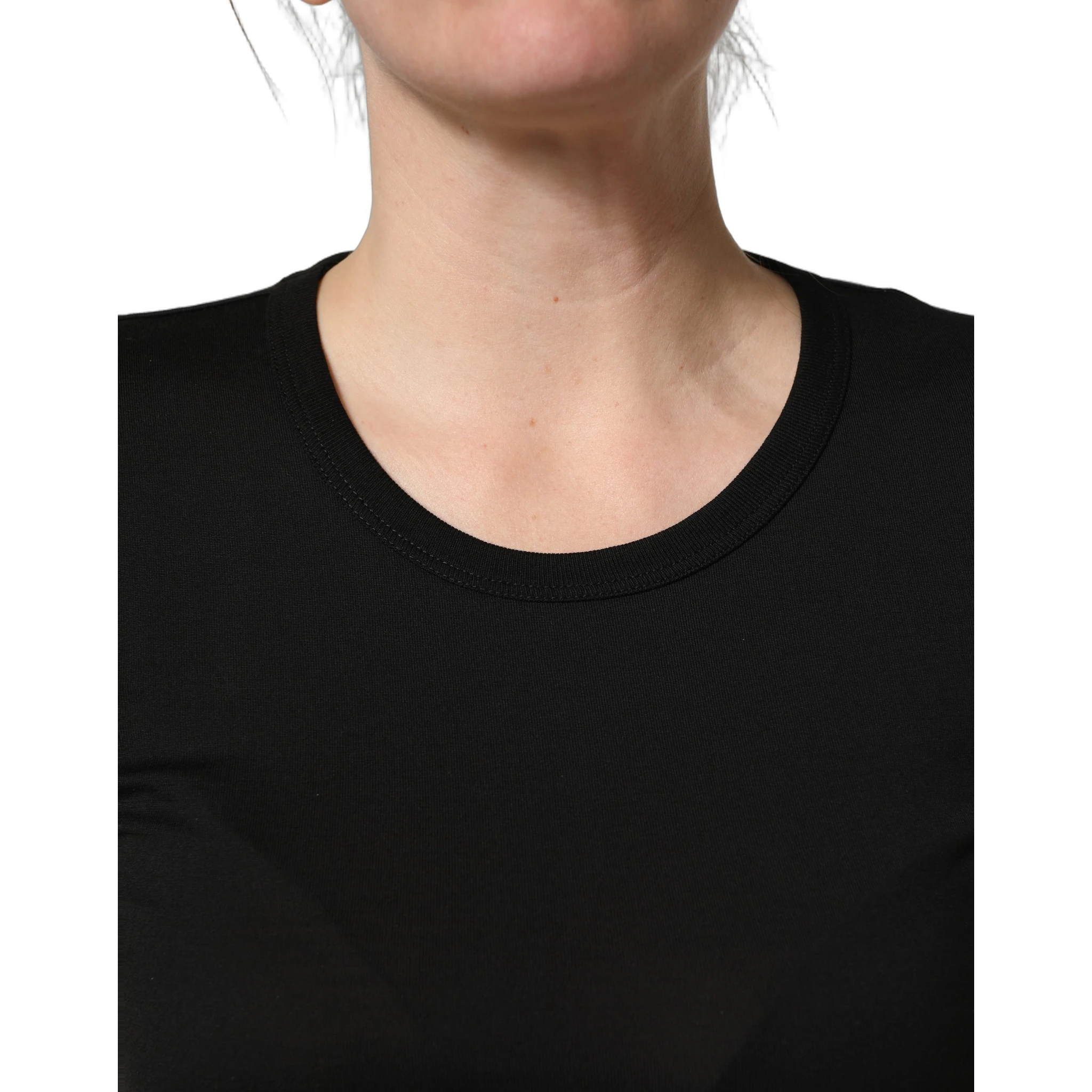 Black Cotton Round Neck Short Sleeve T-shirt