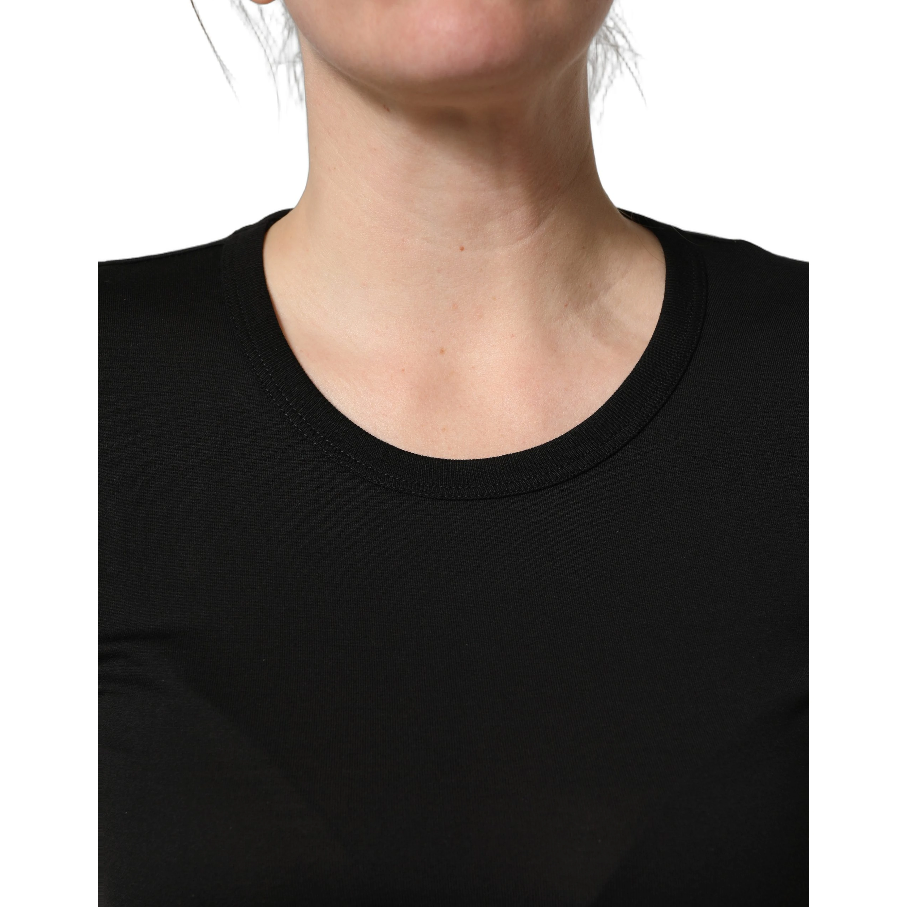 Black Cotton Round Neck Short Sleeve T-shirt