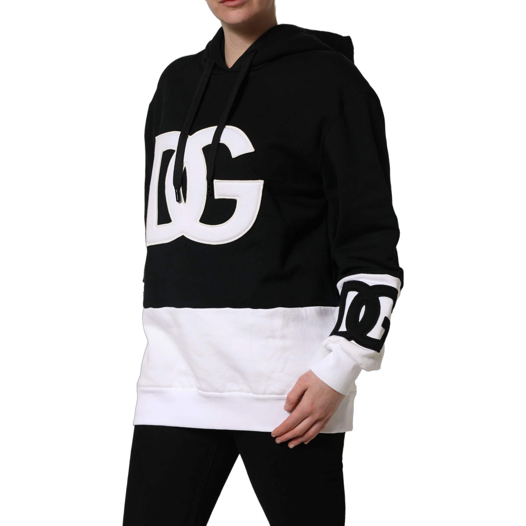 BlackWhite Appliqué Hooded Sweatshirt Sweater