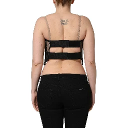 Black Sheer Tulle Bodysuit Cropped Corset Top