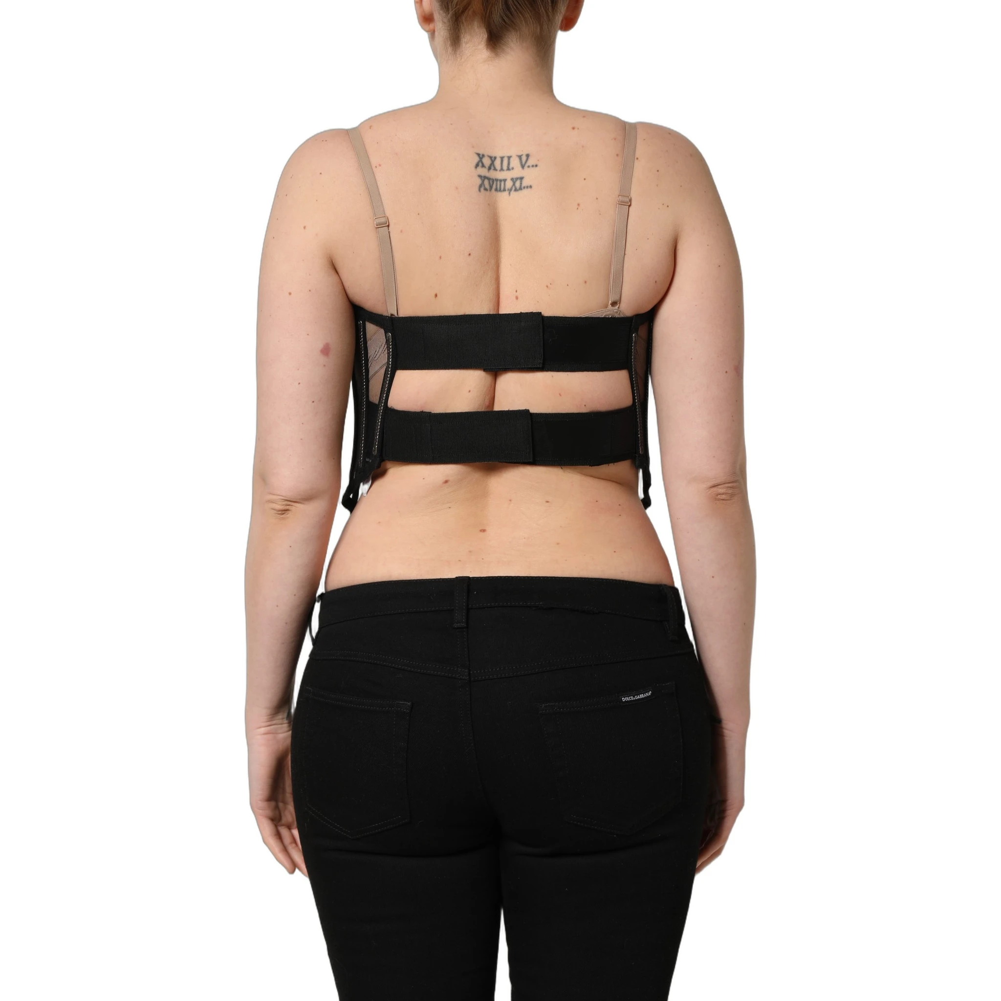 Black Sheer Tulle Bodysuit Cropped Corset Top