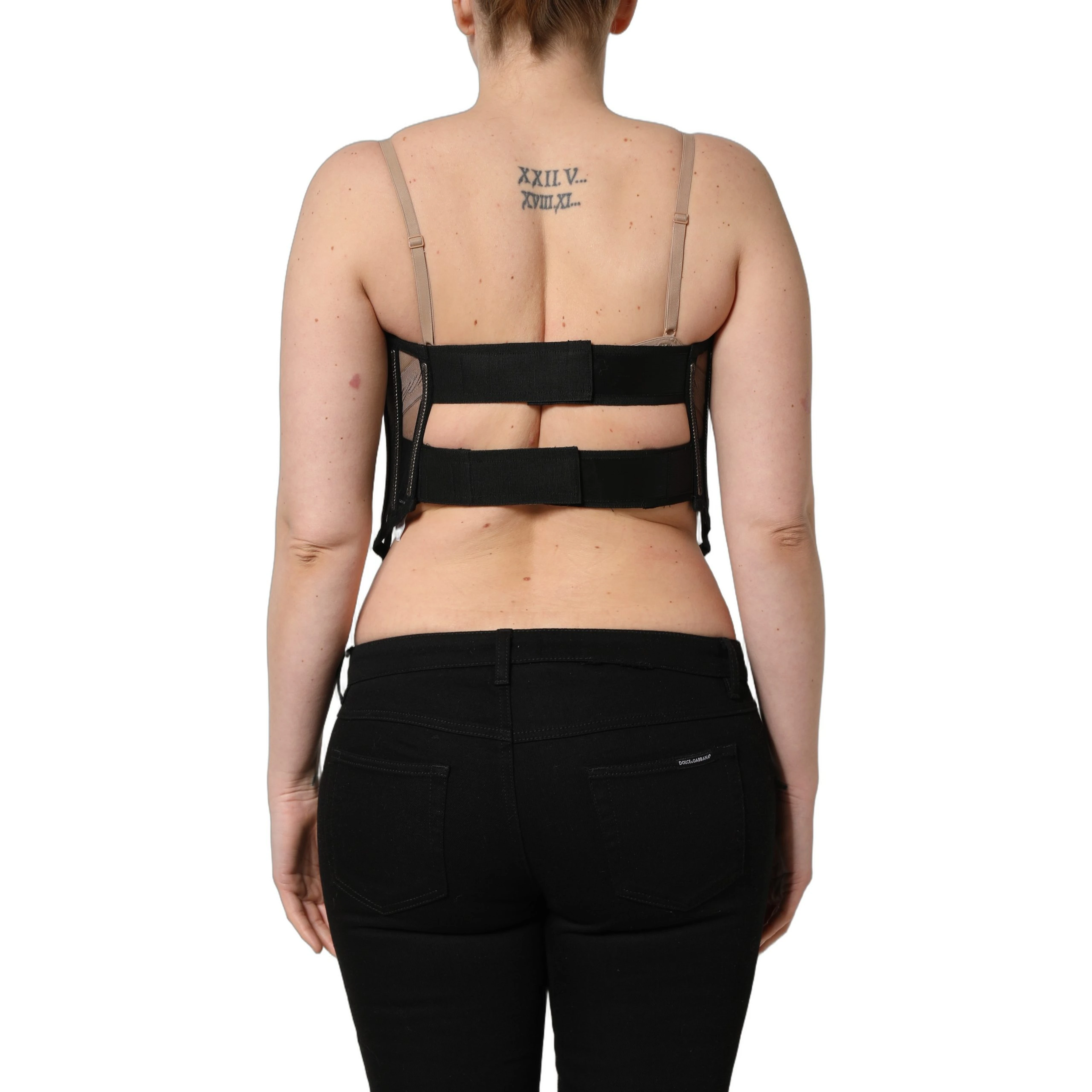 Black Sheer Tulle Bodysuit Cropped Corset Top