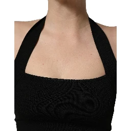 Black Square Neck Halter Cropped Tank Top