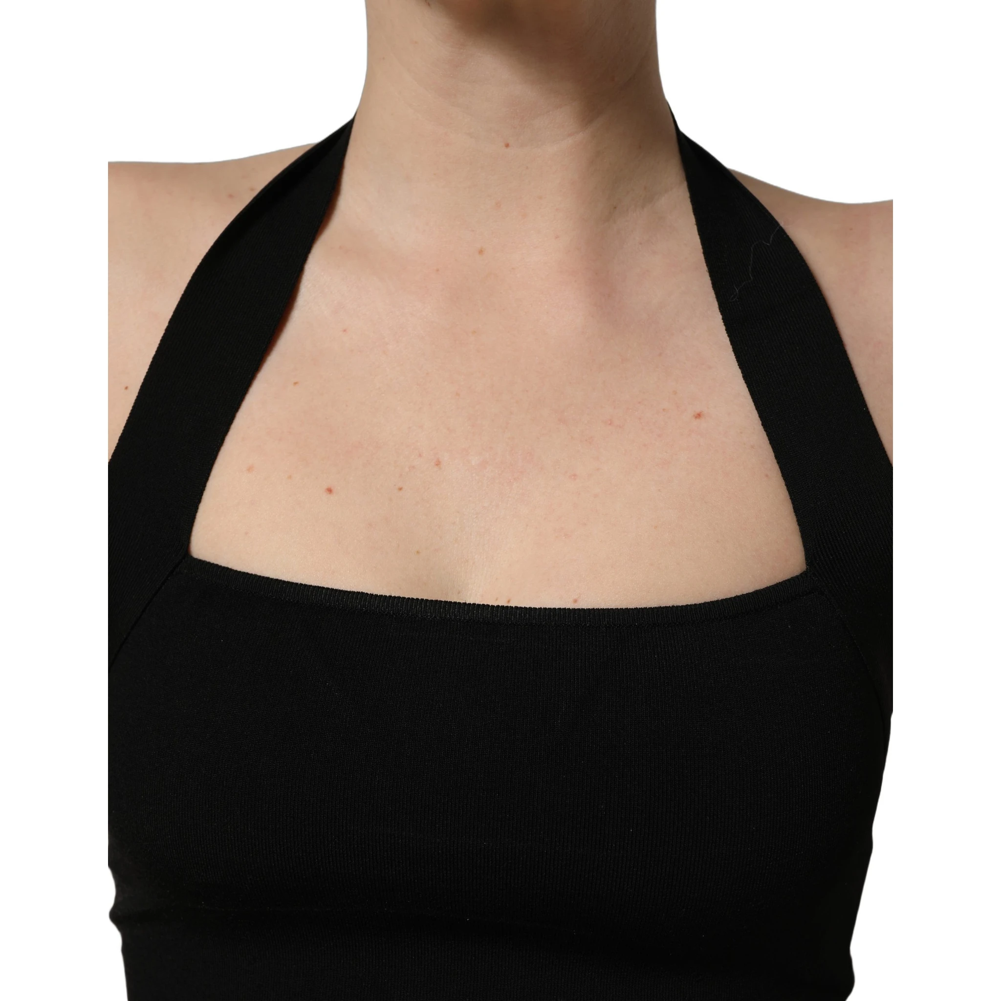Black Square Neck Halter Cropped Tank Top