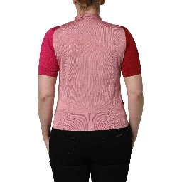 Pink Short Sleeves Buttoned Ascot Collar Top