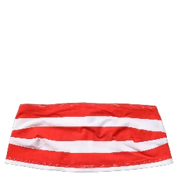 White Red Nylon Striped Ribbed Tube Crop Top