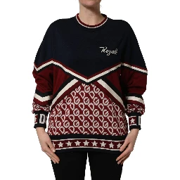 Blue Red Paneled 'Royals' Patch Sweatshirt Sweater