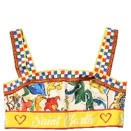 Multicolor Majolica Print Cotton Crop Top