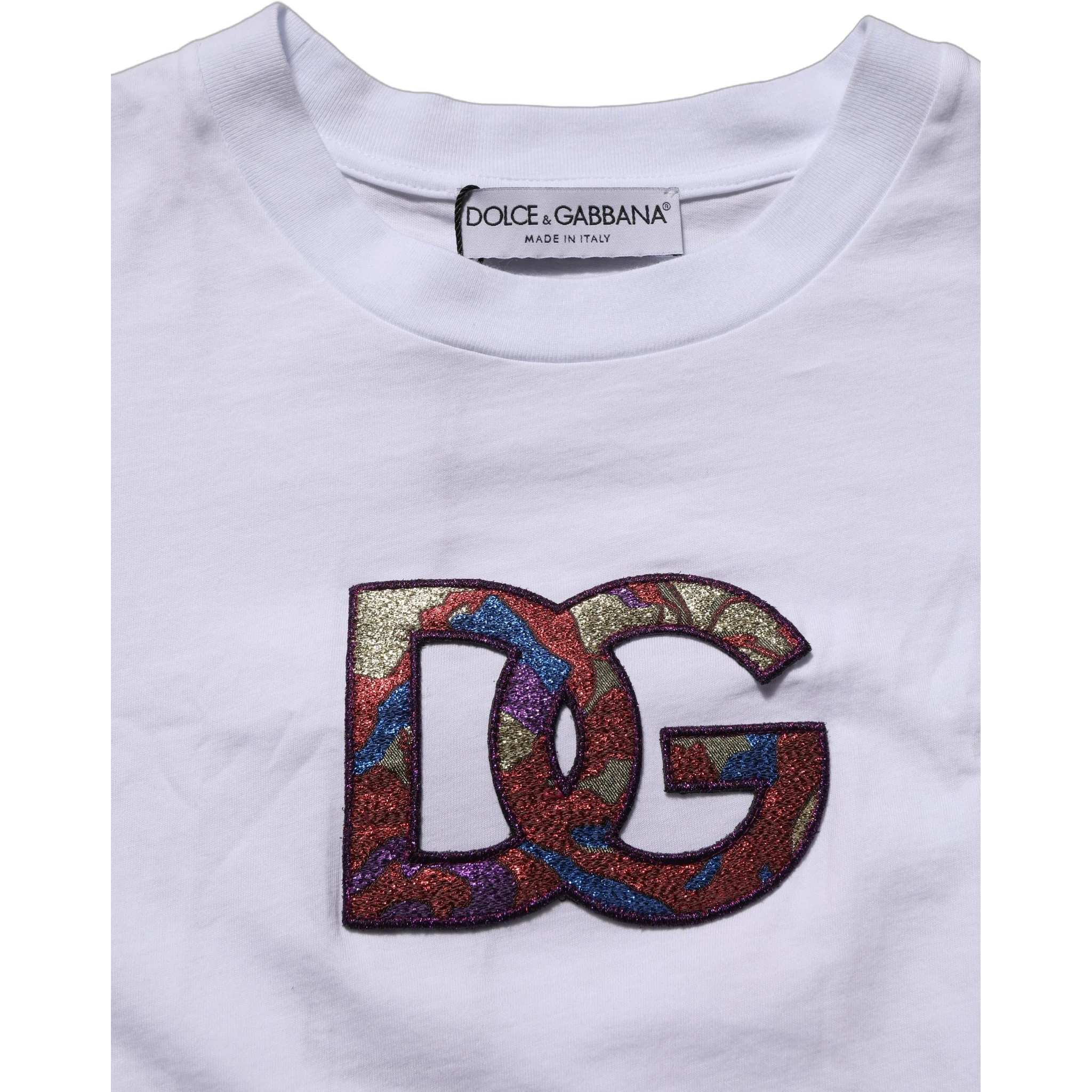 White Cotton DG Logo Patch Crew Neck T-shirt
