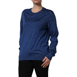 Blue Silk DG Logo Crew Neck Pullover Sweater