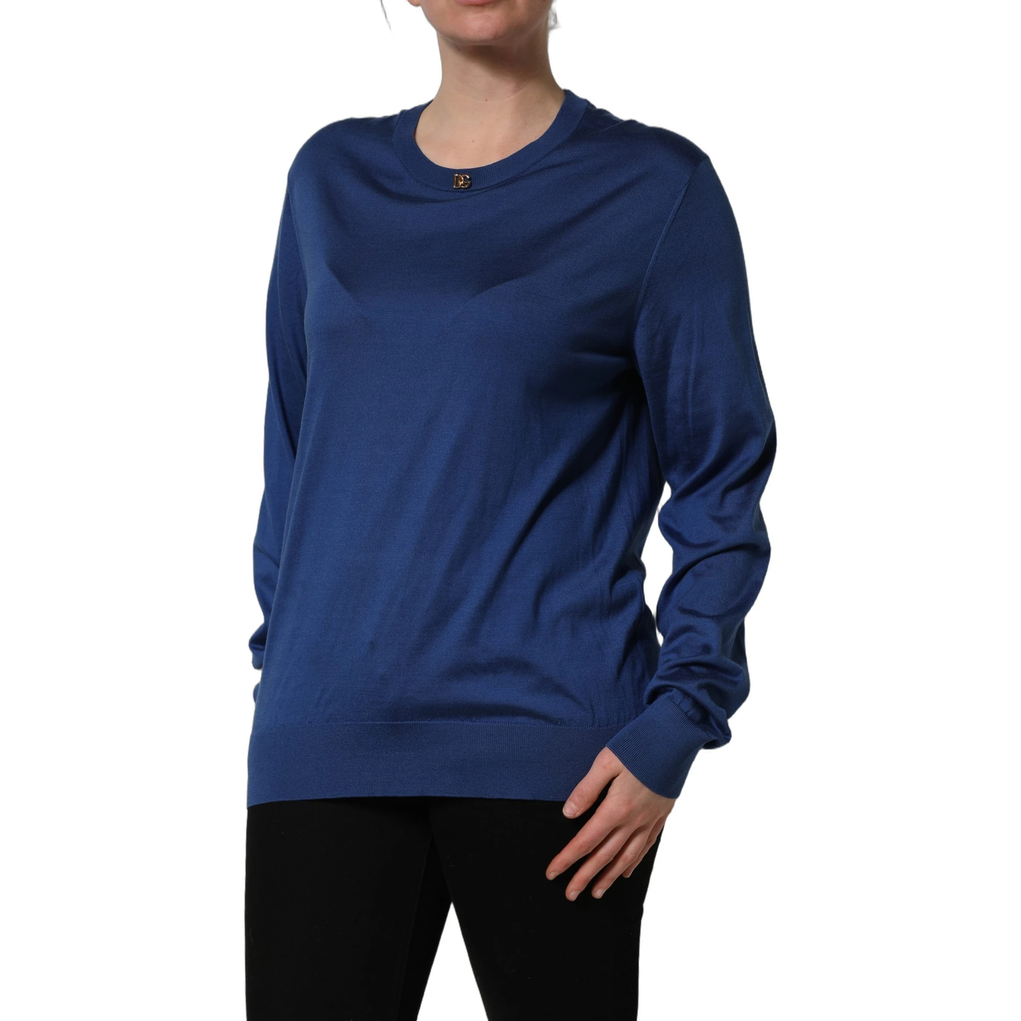 Blue Silk DG Logo Crew Neck Pullover Sweater