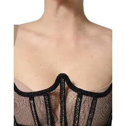 Black Sheer Tulle Bodysuit Cropped Corset Top