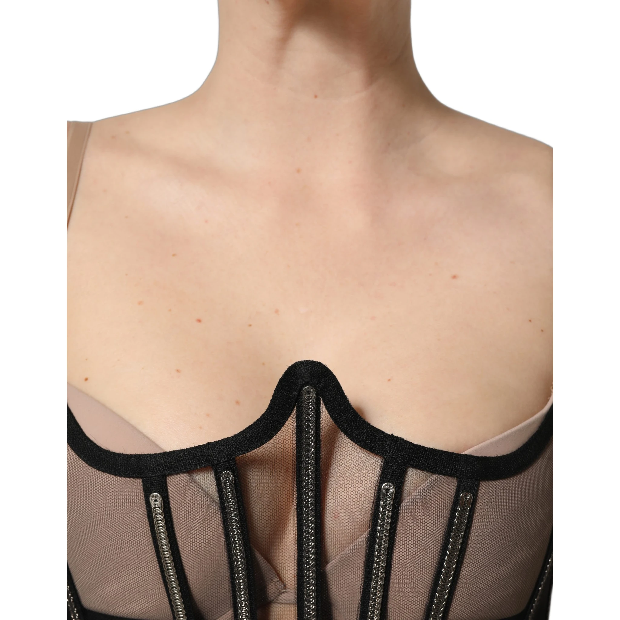 Black Sheer Tulle Bodysuit Cropped Corset Top