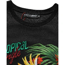 Black Tropical Jungle Round Neck T-shirt