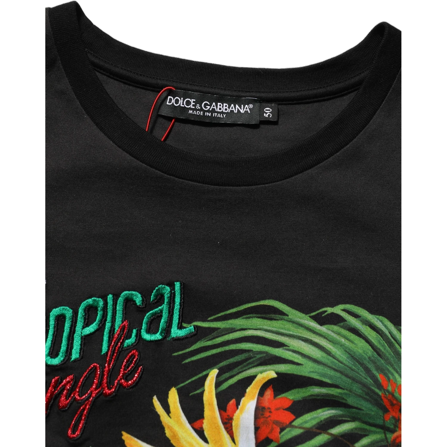 Black Tropical Jungle Round Neck T-shirt