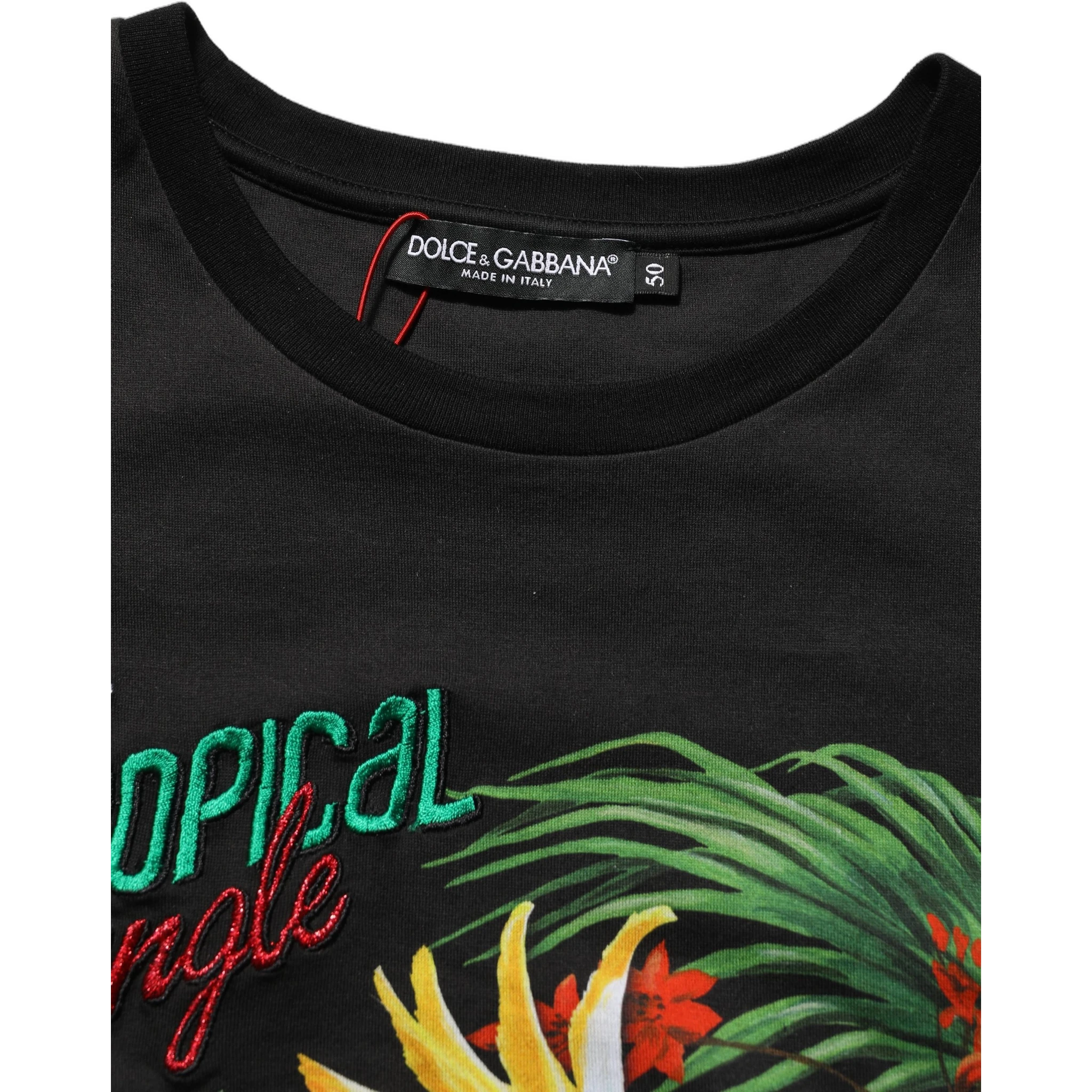 Black Tropical Jungle Round Neck T-shirt