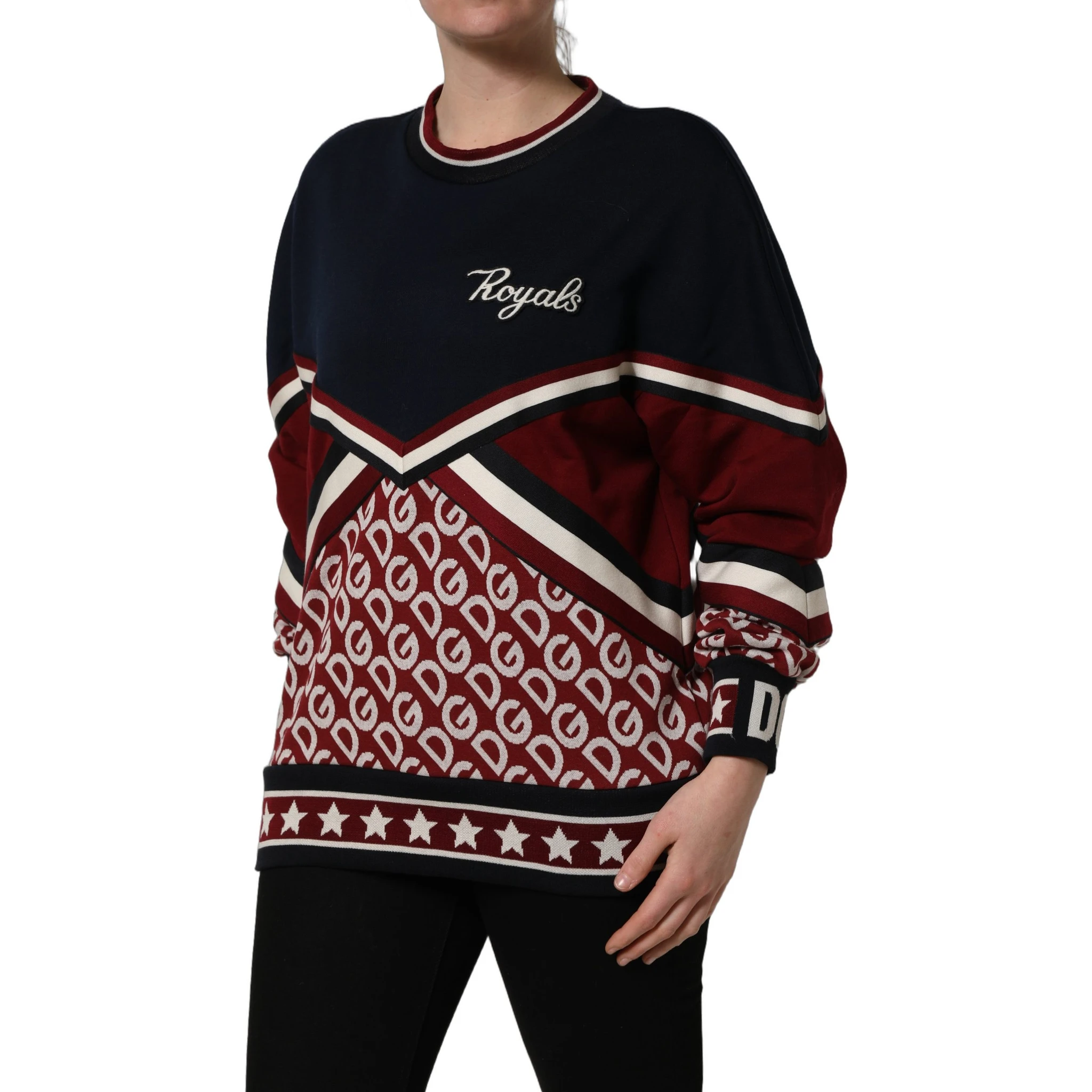 Blue Red Paneled 'Royals' Patch Sweatshirt Sweater