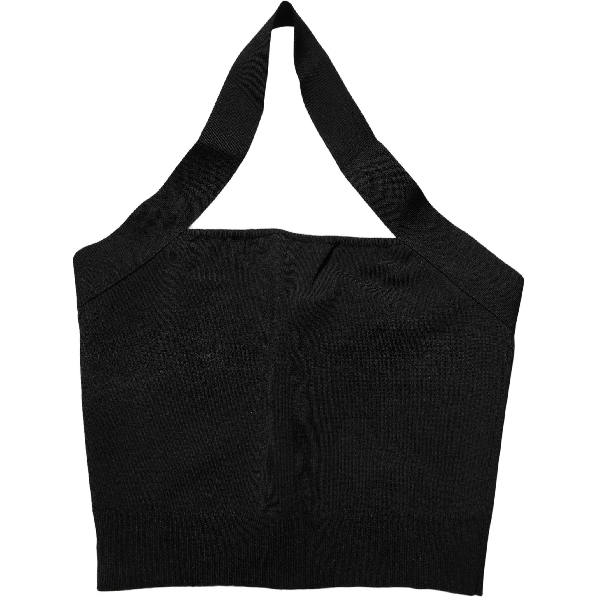 Black Square Neck Halter Cropped Tank Top