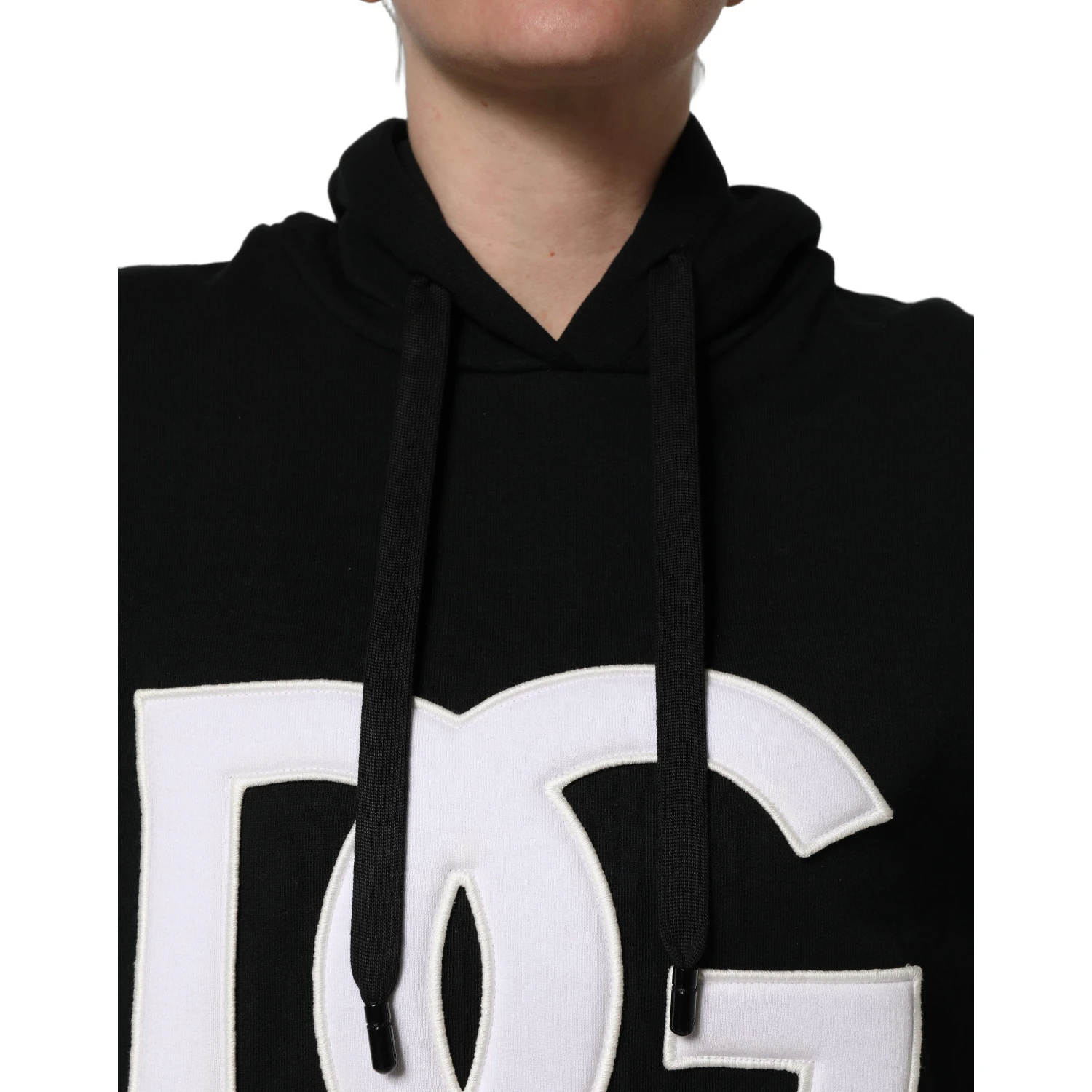 BlackWhite Appliqué Hooded Sweatshirt Sweater