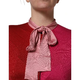 Pink Short Sleeves Buttoned Ascot Collar Top