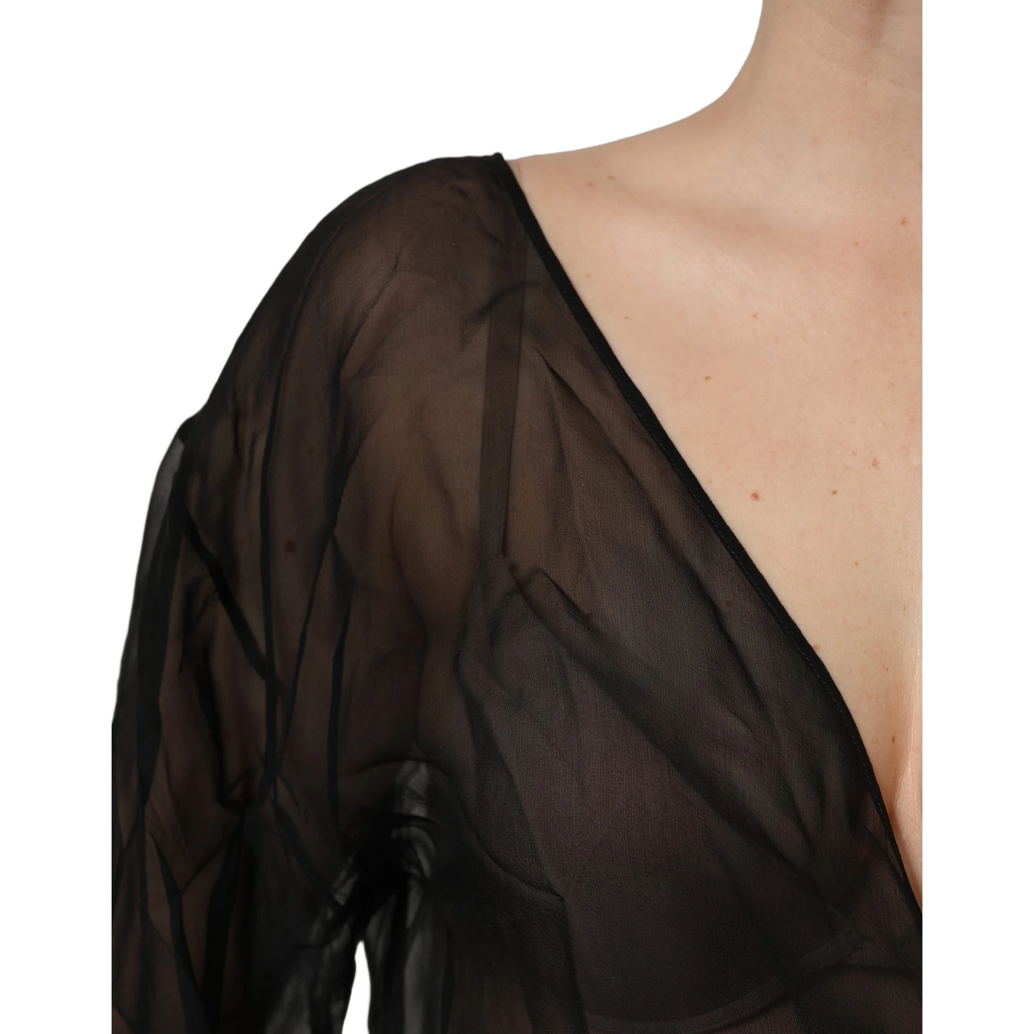Black Wrap Sheer Chiffon One Shoulder Top