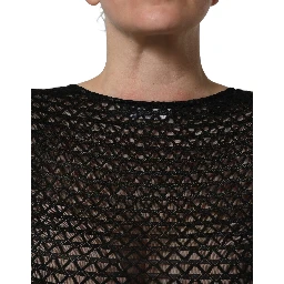 Black Nylon Fishnet Long Sleeve Cropped Top