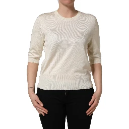 Off White 3/4 Sleeves Crewneck Pullover Sweater